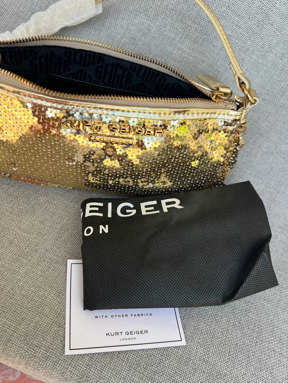 Kurt Geiger Highgate Small Wristlet Gold Sequins Evening - Picture 11 of 16